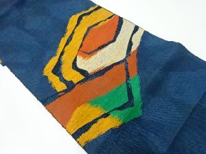アンティーク　手織り紬抽象模様織出し名古屋帯
